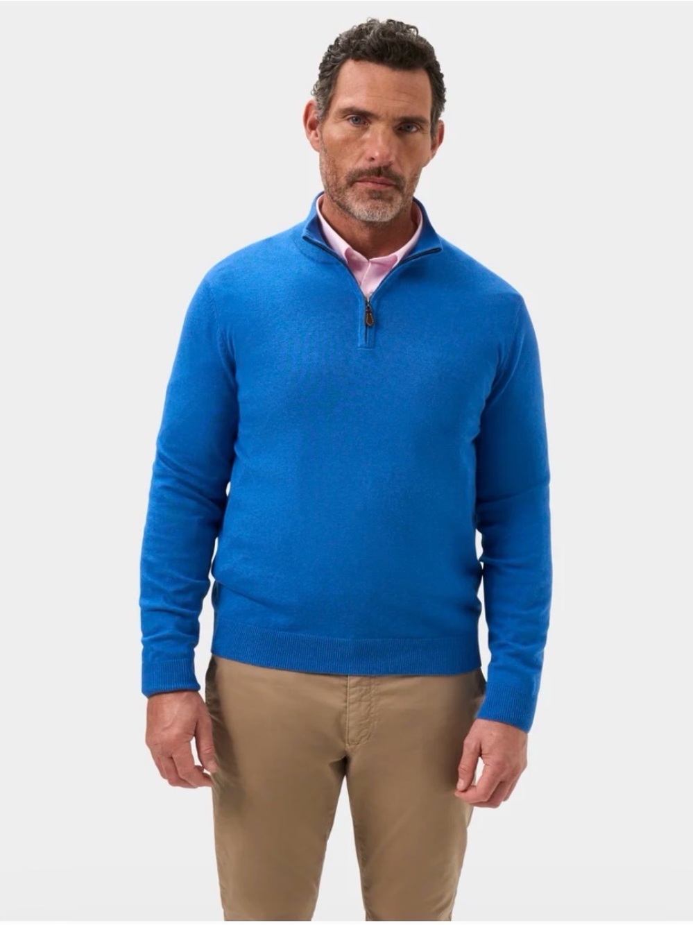 Alan Paine Selhurst Pima Cotton Cashmere 1/4 Zip Jumper In Regatta Blue Large
